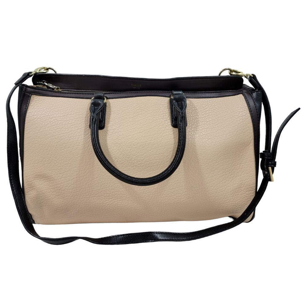 Tutilo Tan Black‎ 15" Laptop Tablet Leather Pebbled Tote Bag